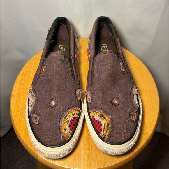 Converse Distressed Patchwork Slip-On Sneakers Y2K Grunge Aesthetic Women’s 8.5 - Picture 4 of 9